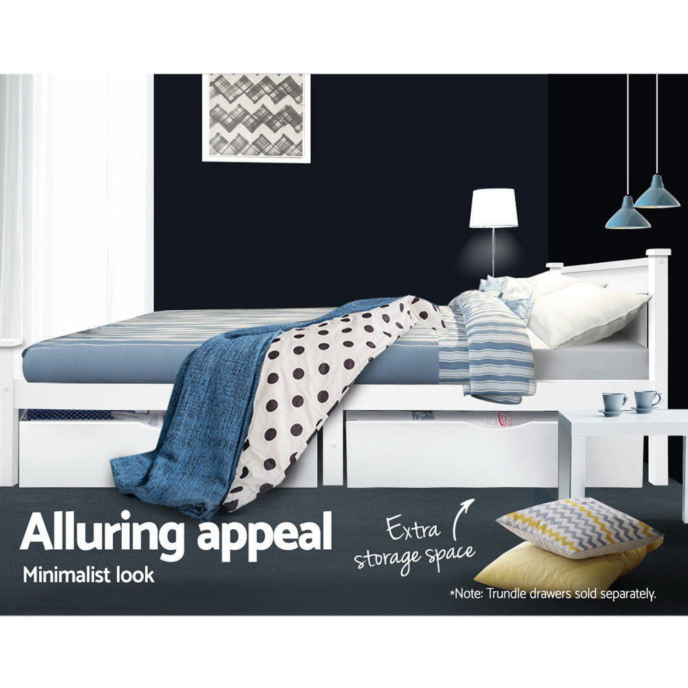 Double Size Bed Frame Wooden  - White