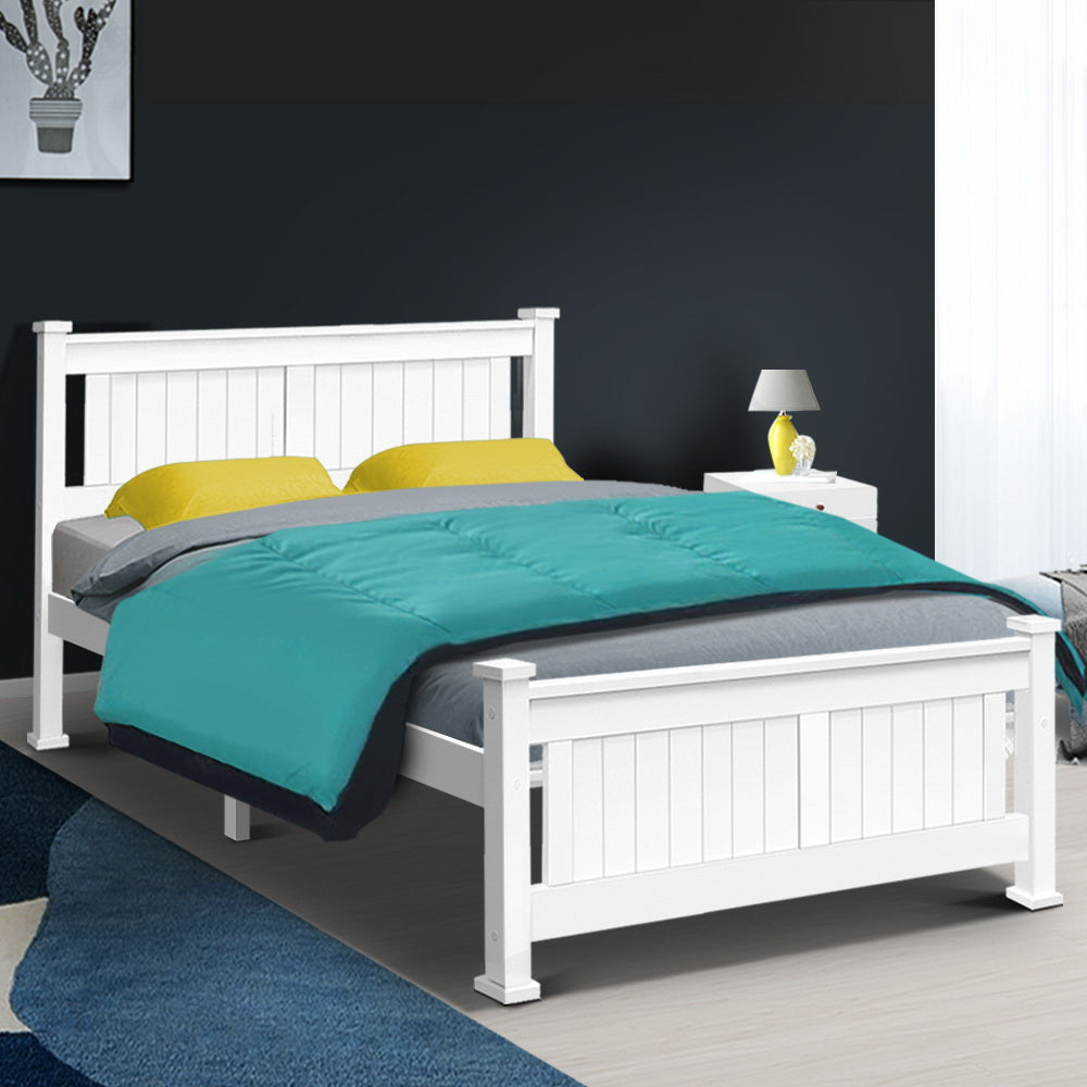Double Size Bed Frame Wooden  - White