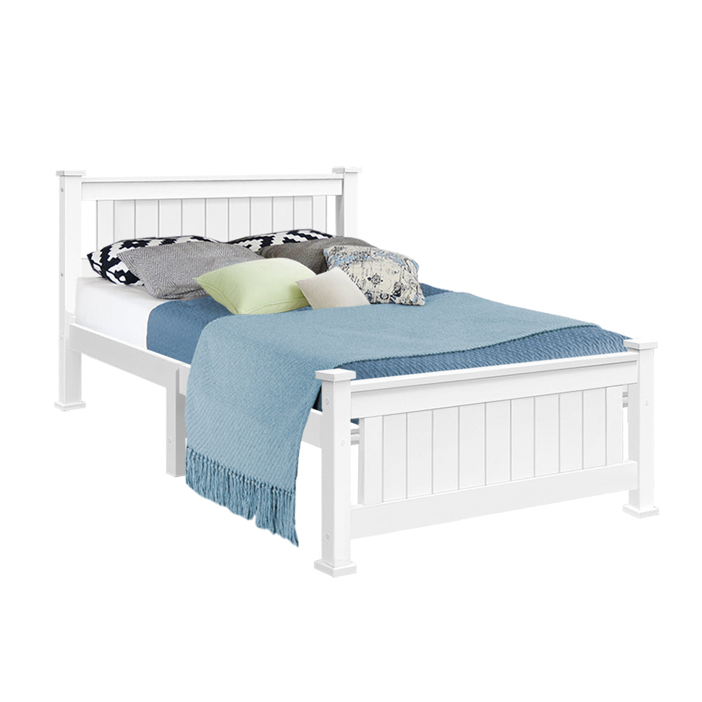 King Single Wooden Bed Frame - White Wood