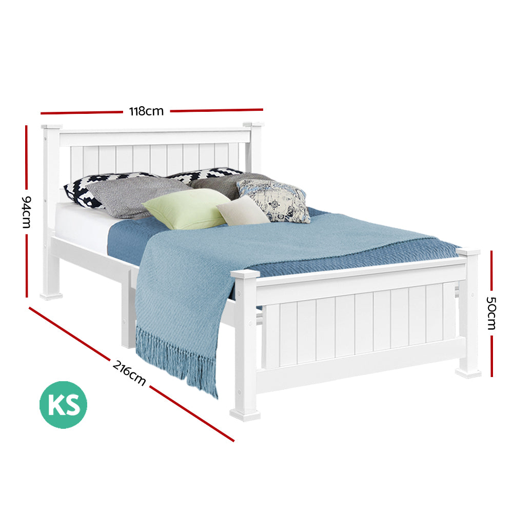 King Single Wooden Bed Frame - White Wood