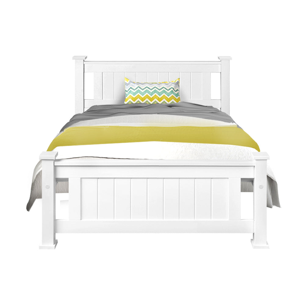 King Single Wooden Bed Frame - White Wood