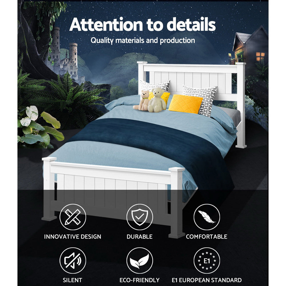King Single Wooden Bed Frame - White Wood