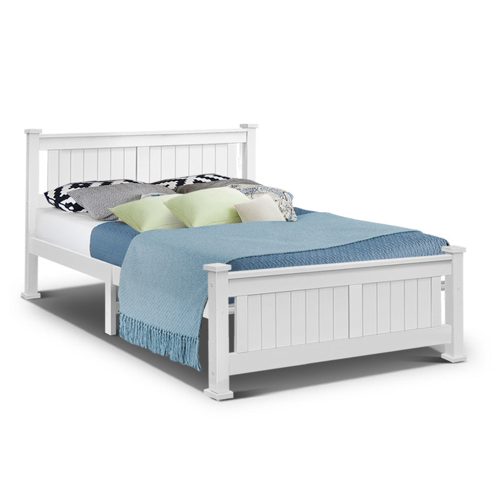 Queen White Wood Bed Frame
