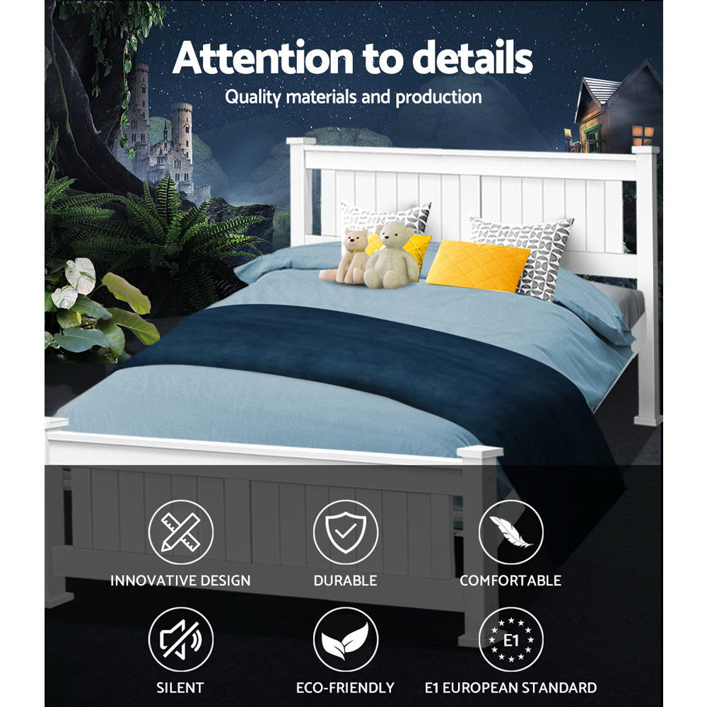 Queen White Wood Bed Frame