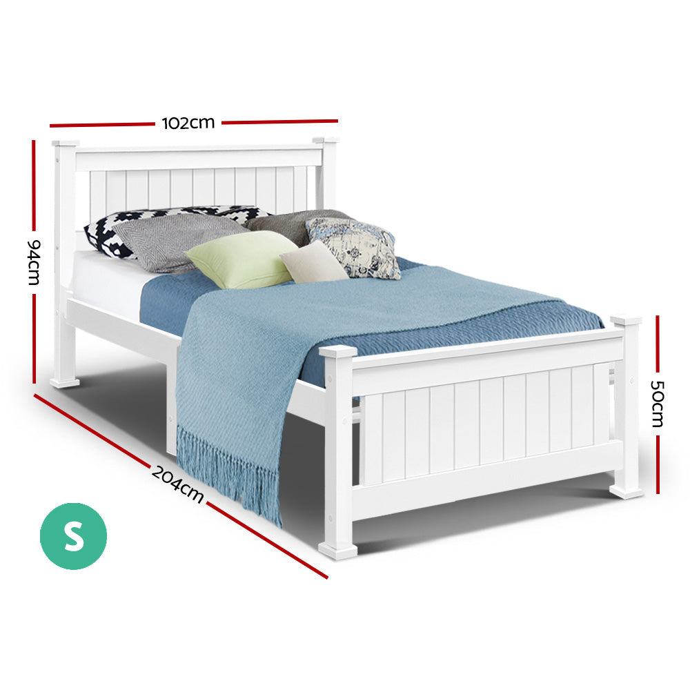 Single Size Wooden Bed Frame With Headboard and Footboard - White