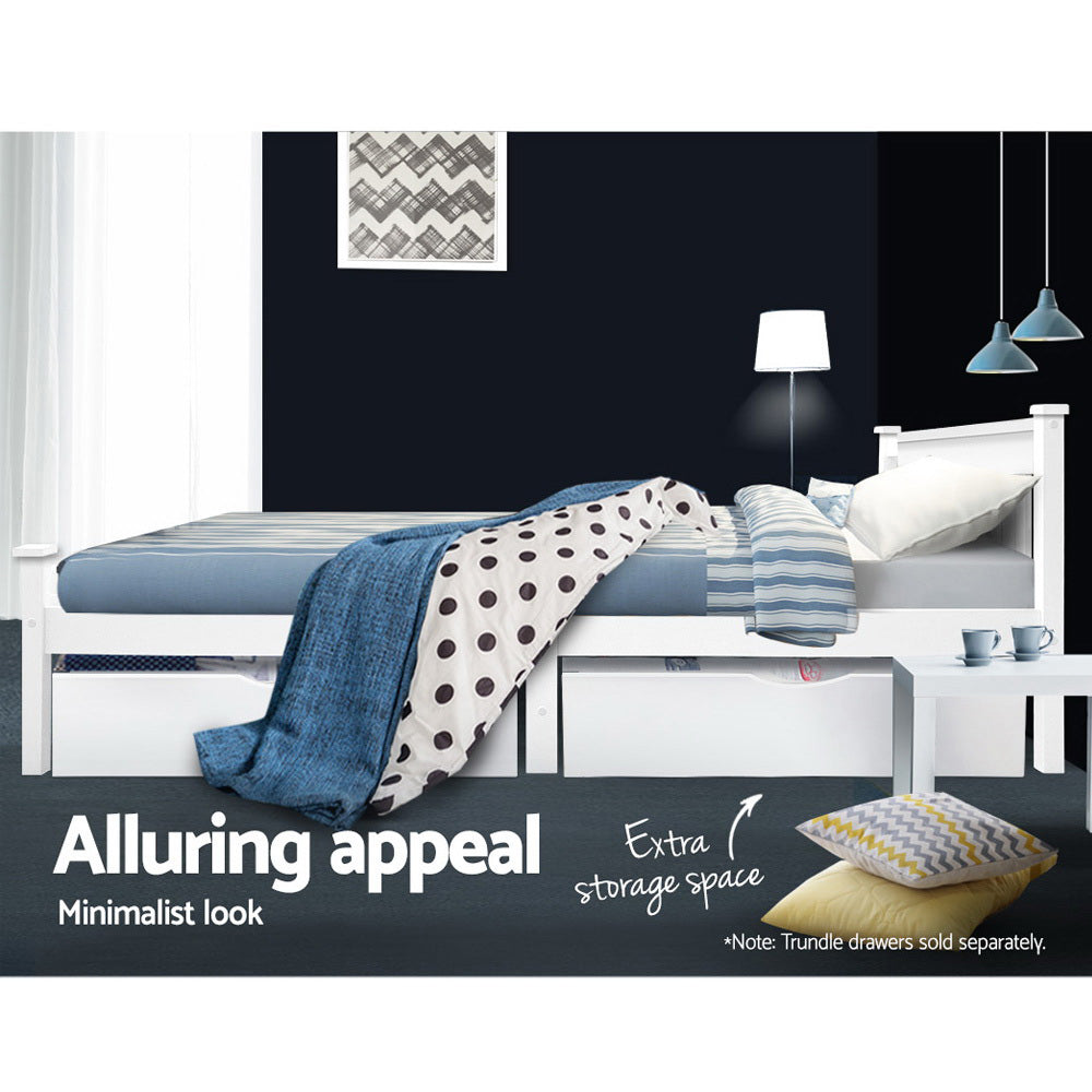 Single Size Wooden Bed Frame With Headboard and Footboard - White