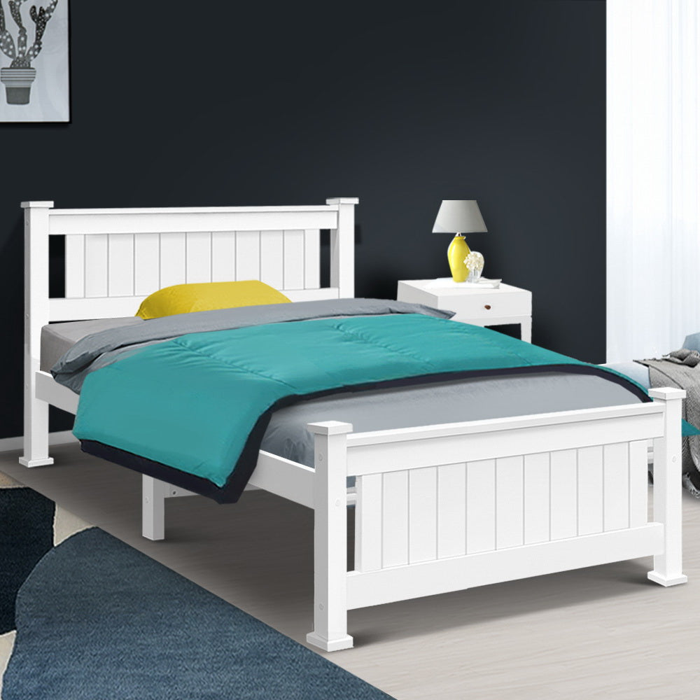 Single Size Wooden Bed Frame With Headboard and Footboard - White