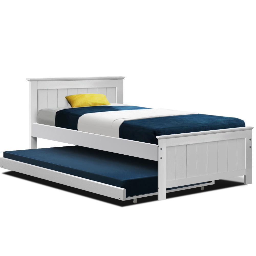 King Single Size Bed and Trundle - White