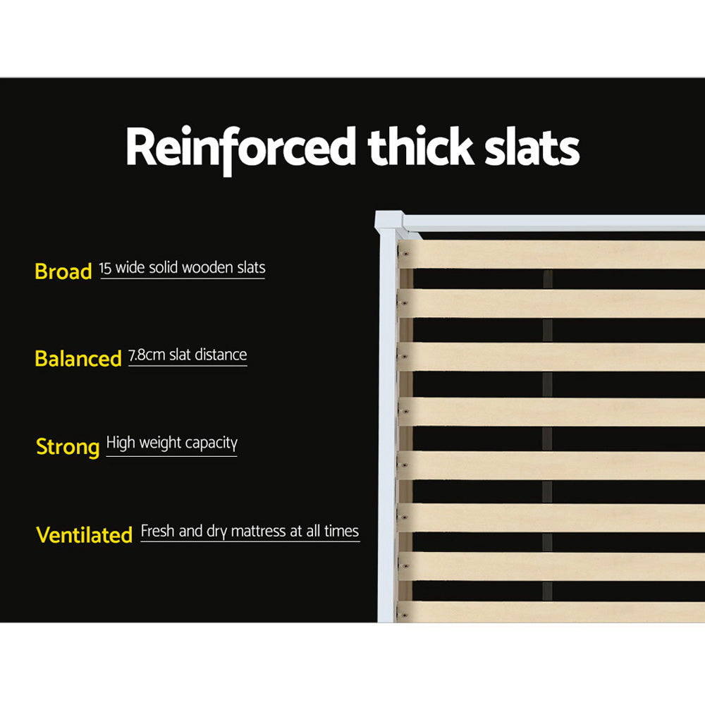 King Single Size Bed With Trundle - White