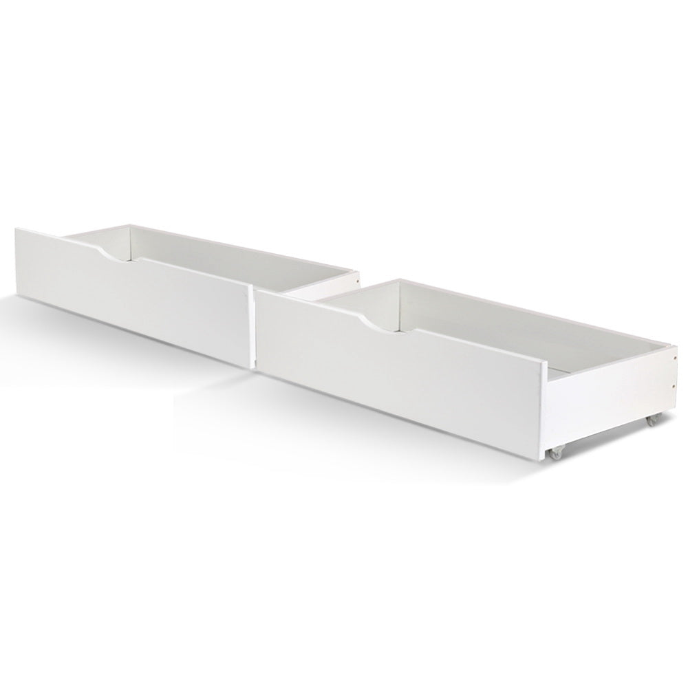 Set of Two Timber Trundle Storage Drawers in White