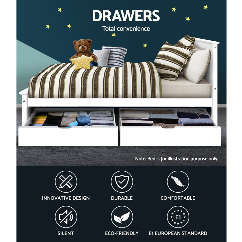 Set of Two Timber Trundle Storage Drawers in White