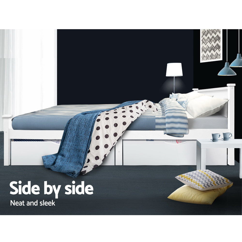 Set of Two Timber Trundle Storage Drawers in White