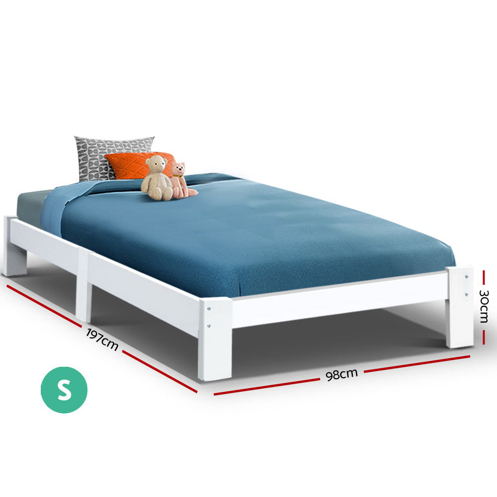 Single Size Bed Frame - Wood and White