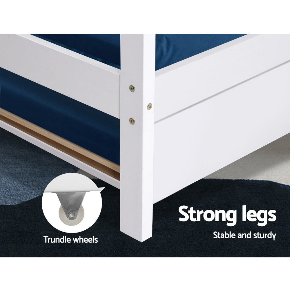 Single Size Bed Frame House Design With Trundle - White