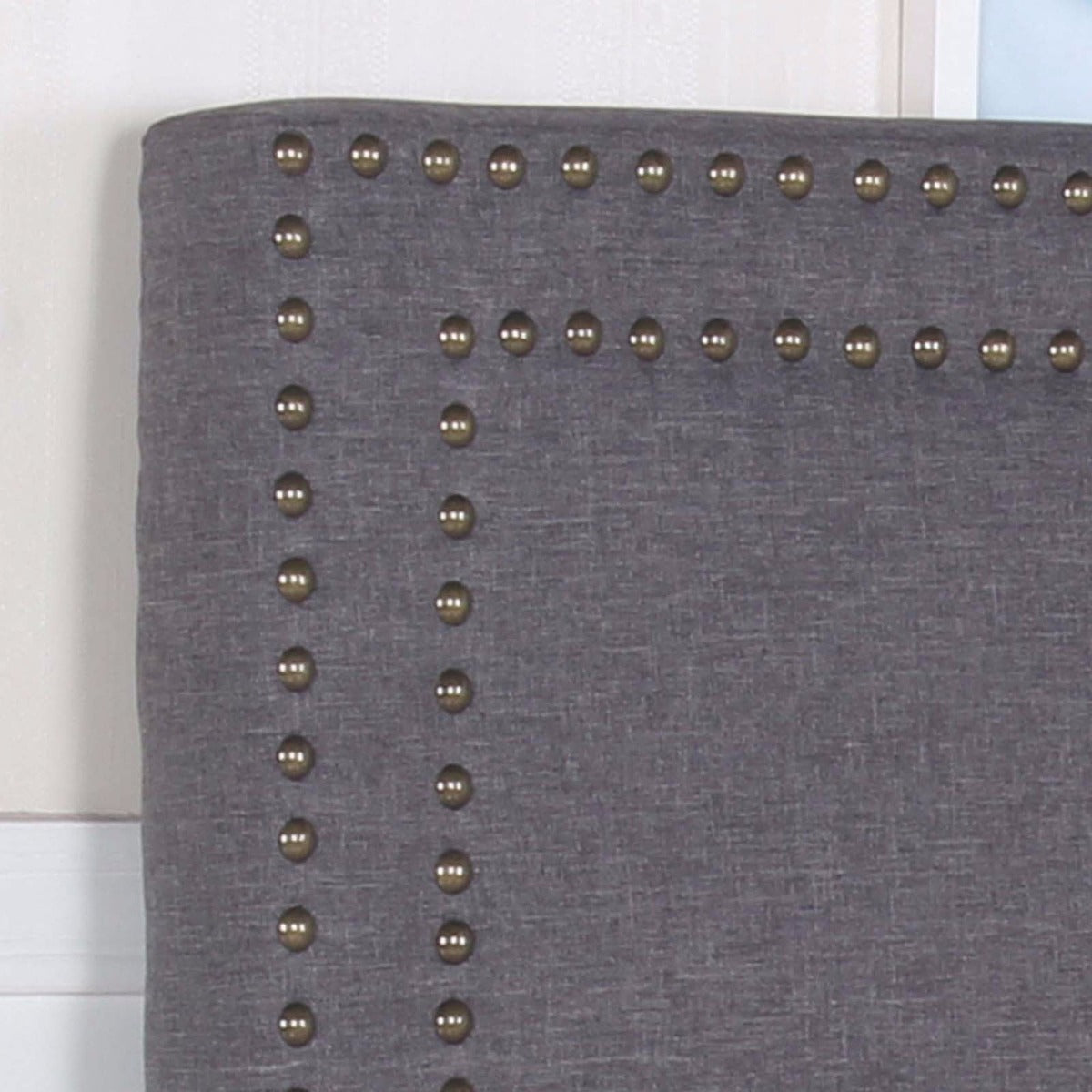 Queen Size Bed Head/Headboard - Charcoal Fabric With Studded Buttons