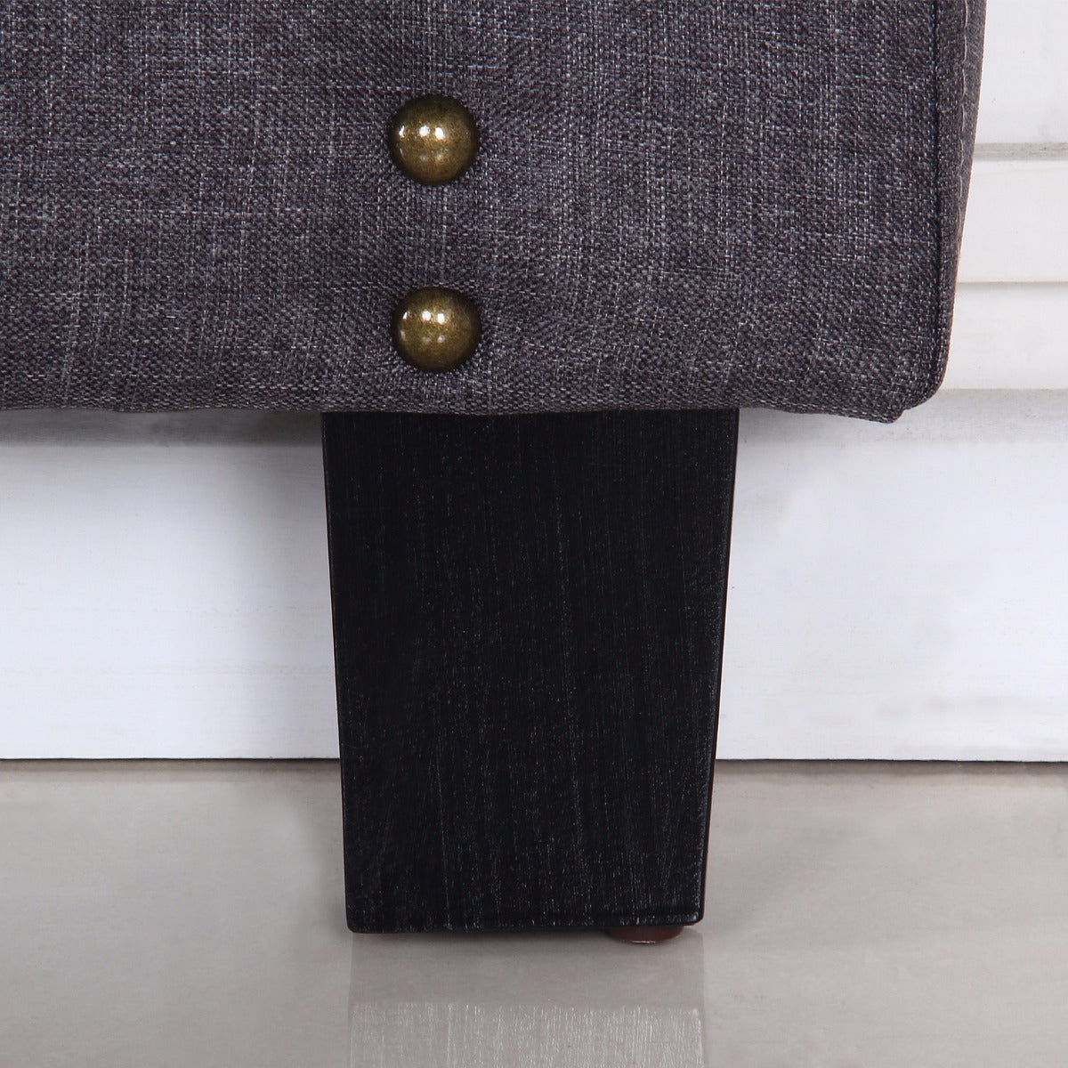 Queen Size Bed Head/Headboard - Charcoal Fabric With Studded Buttons
