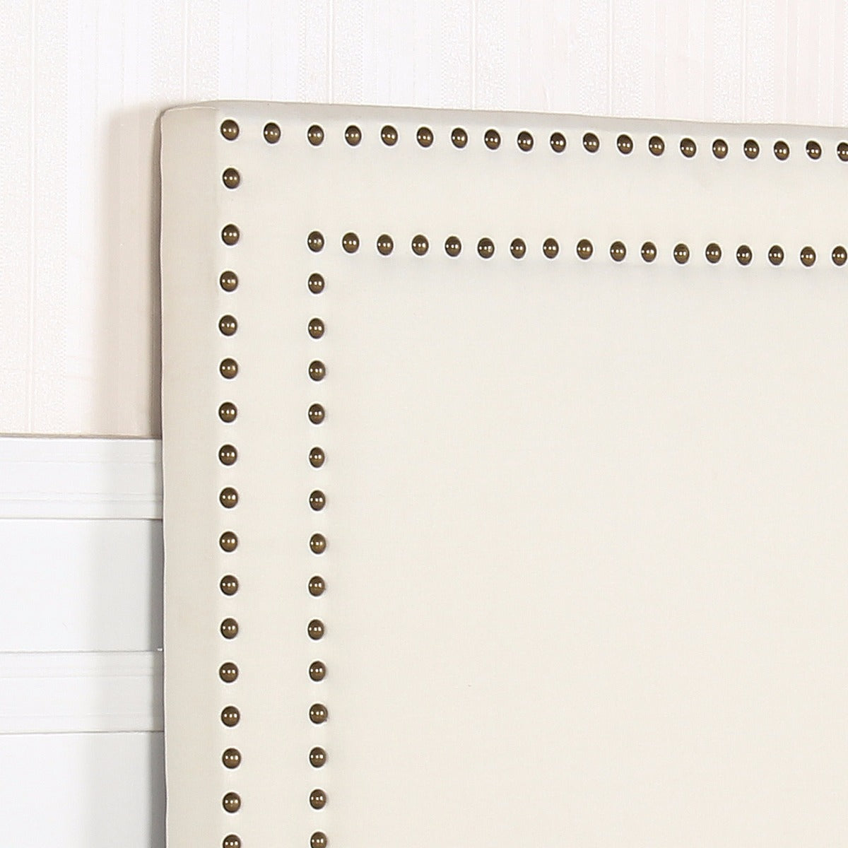 Queen Size Bed Head/Headboard - White Fabric With Studded Buttons