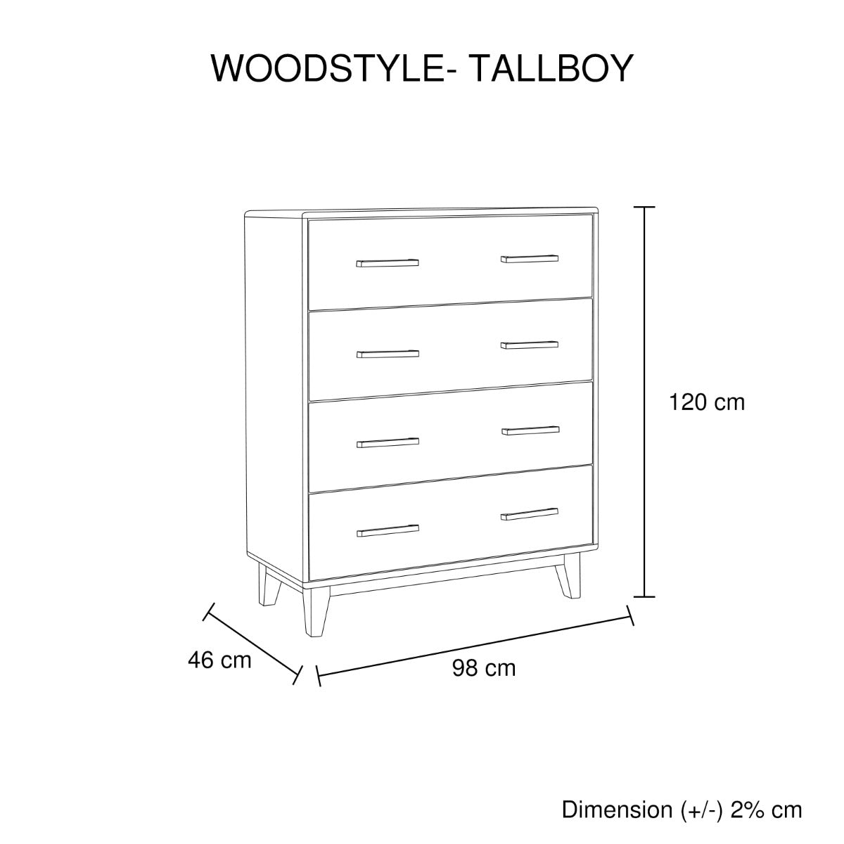 Out of Stock, Sorry! Tallboy with 4 Storage Drawers in Wooden Light Brown Colour