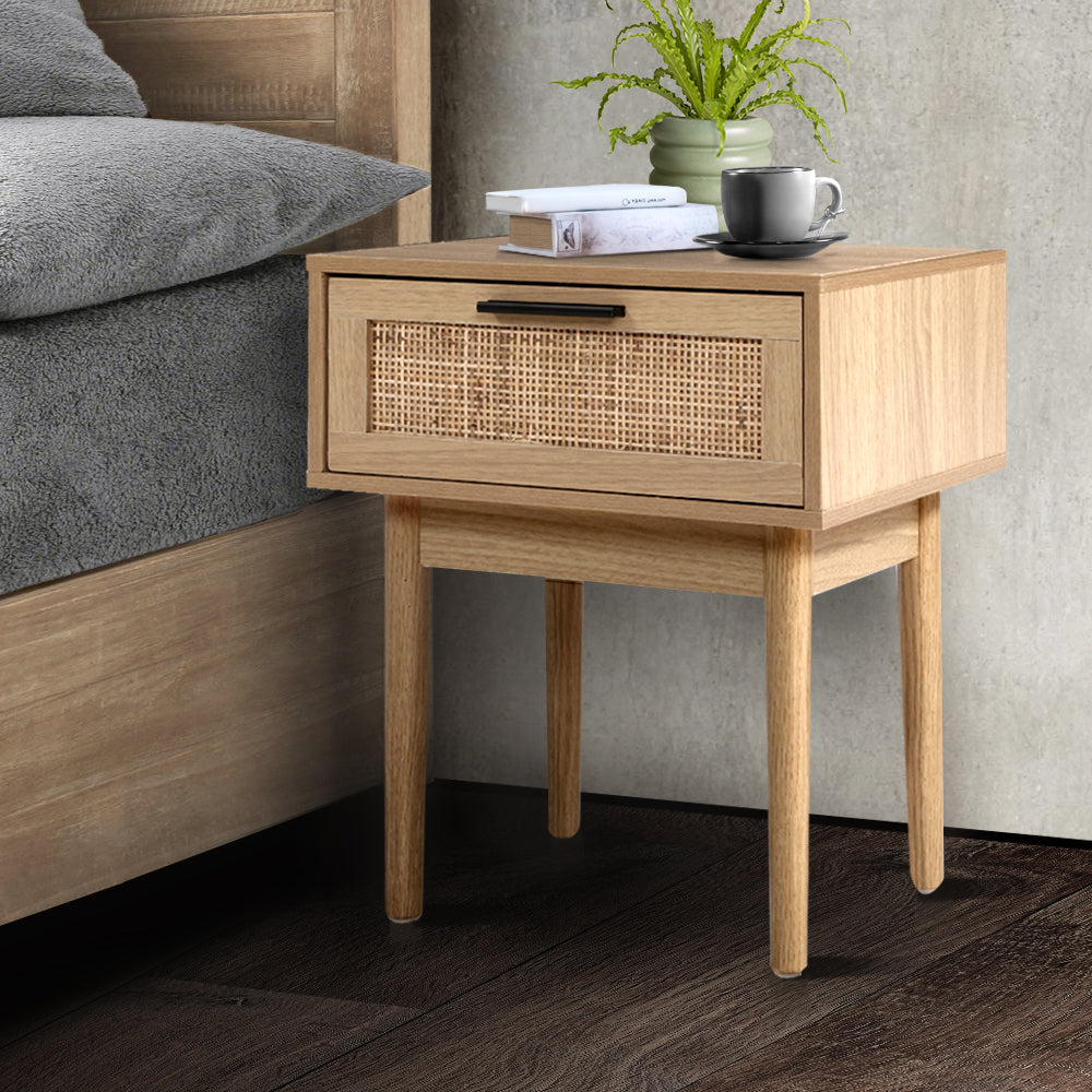 Rattan Bedside Table with one Drawer